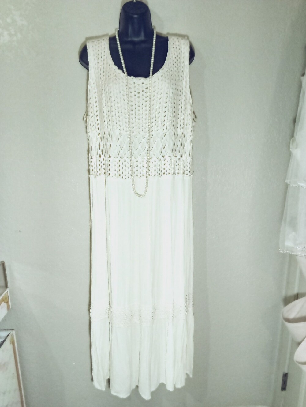 PLUS Boho Crochet Top Cream Maxi Dress Perfect For Weddings!